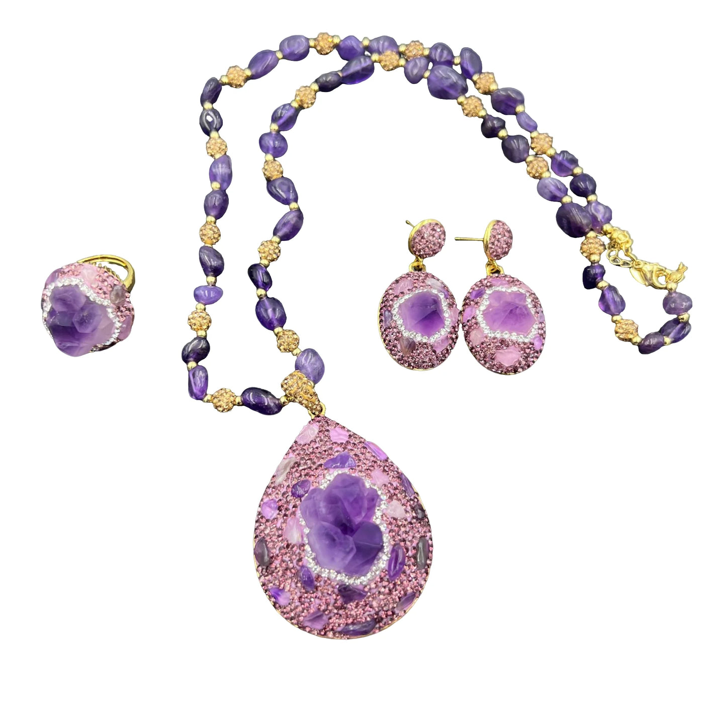 Natural gemstone amethyst flower three piece set